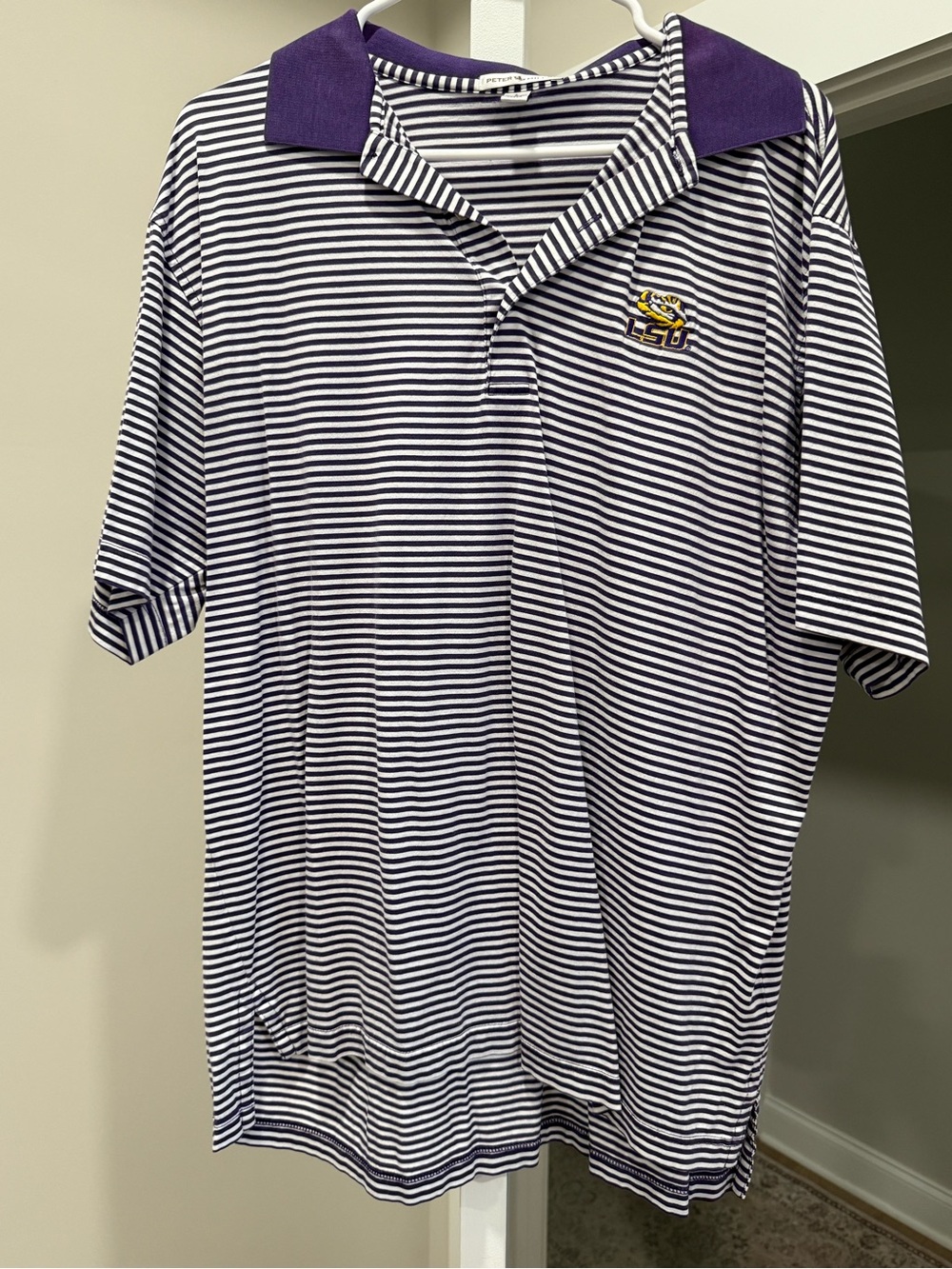 Peter Millar LSU Striped Polo in Purple and White